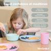 WeeSprout Bamboo Kids Bowls, Set of Four 10 oz Kid-Sized Bamboo Bowls, Dishwasher Safe Kid Bowls (Pastel Coral, Blue, Mint & Off White) view 3