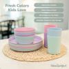 WeeSprout Bamboo Kids Bowls, Set of Four 10 oz Kid-Sized Bamboo Bowls, Dishwasher Safe Kid Bowls (Pastel Coral, Blue, Mint & Off White) view 4