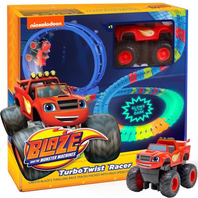 Blaze and The Monster Machine Race Track Set - 117-Piece STEM Playset with Flexible Glow Tracks - Official Nickelodeon Toys for Kids Ages 3 to 8 - Birthday Gifts for Boys & Girls by JitteryGit (Red)