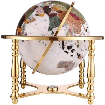 FADCAIYD Clear Chinese and English Bilingual Globe, World Globe with 4 Leg Gold Stand and Compass, Educational/Geographic Desktop Earth Globe Rotating