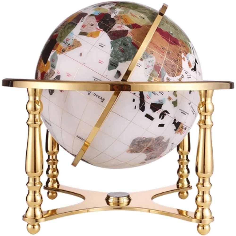 FADCAIYD Clear Chinese and English Bilingual Globe, World Globe with 4 Leg Gold Stand and Compass, Educational/Geographic Desktop Earth Globe Rotating
