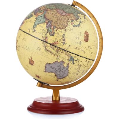 FADCAIYD Clear Vintage Decorative Globe, 360 Rotating World Globe with Wooden Base, Earth Globe for Kids Classroom Learning Geographic Globe Rotating