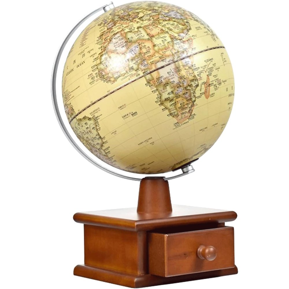 FADCAIYD Clear 3D Raised Relief Globe, World Globe with Wooden Stand and Storage Drawer, AR Earth Globe Built in LED Touch Night Light Rotating
