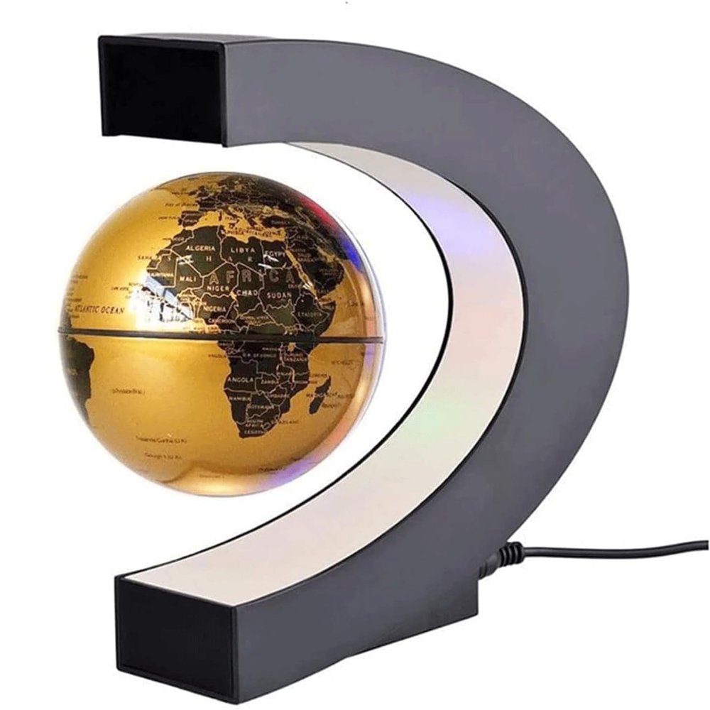 FADCAIYD Clear Autobiographical Globe, C-Shape Magnetic Suspension Maglev Levitation World Globe, Earth Globe for Home Dcor Office Desktop Rotating