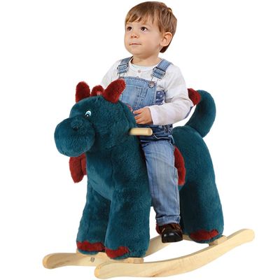 Rocking Horse Dragon, Baby Animal Rocker, Plush Rocking Horse with Sweet Music, Ride on Horse,Wooden Rocking Horse for Toddlers 18+ Months, (Blue Dragon), CPC Certified