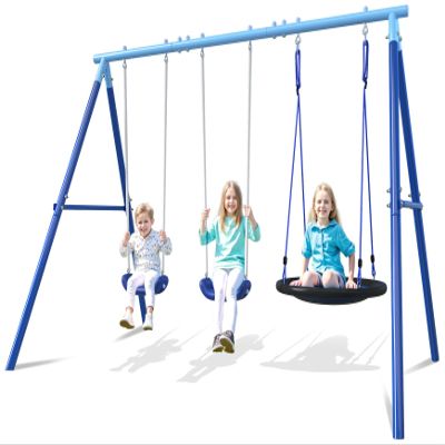 3-in-1 Swing Set for Backyard for Kids 3-8, 550lbs, Heavy Duty Metal A-Frame for Outdoor Playset, Two Blow-Molded Swing Seats and One 32-inch Saucer Swing for Kids Playground