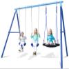 3-in-1 Swing Set for Backyard for Kids 3-8, 550lbs, Heavy Duty Metal A-Frame for Outdoor Playset, Two Blow-Molded Swing Seats and One 32-inch Saucer Swing for Kids Playground view 1