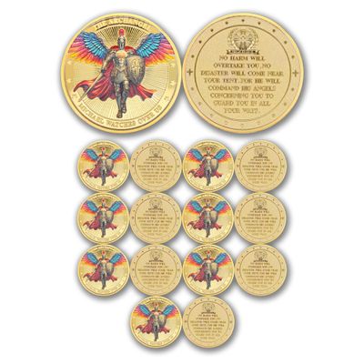 16Pcs St Michael Challenge Coin, Religious Prayer Coin, Good Luck Charm, Perfect for Police, Christian Church, School, Friends and Family Gifts(Golden)