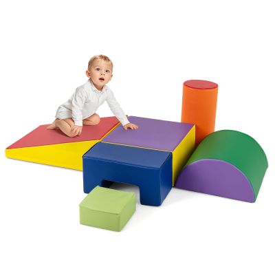 Costzon Toddler Climbing Toys, 6 Pieces Climb and Crawl Playset with PU Cover for Baby Crawling, Climbing & Playing, Indoor Foam Climbing Blocks for Toddlers