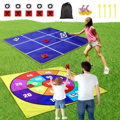 2-in-1 Outdoor Giant Tic Tac Toe Bean Bag Toss Games for Kids Adults, 4.5Ft Double-Sided Large Outside Lawn Yard Backyard Carnival Field Day Beach Picnic Camping Birthday Party Family Reunion Game