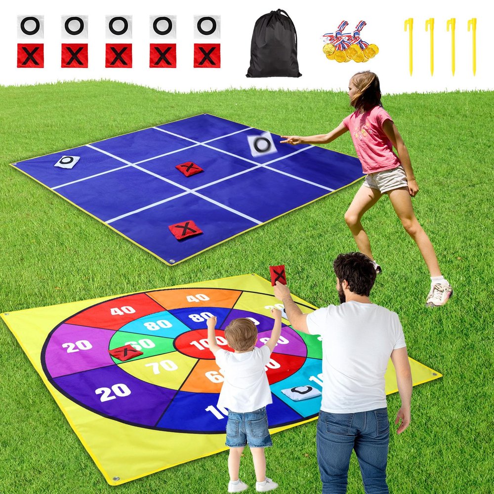 2-in-1 Outdoor Giant Tic Tac Toe Bean Bag Toss Games for Kids Adults, 4.5Ft Double-Sided Large Outside Lawn Yard Backyard Carnival Field Day Beach Picnic Camping Birthday Party Family Reunion Game