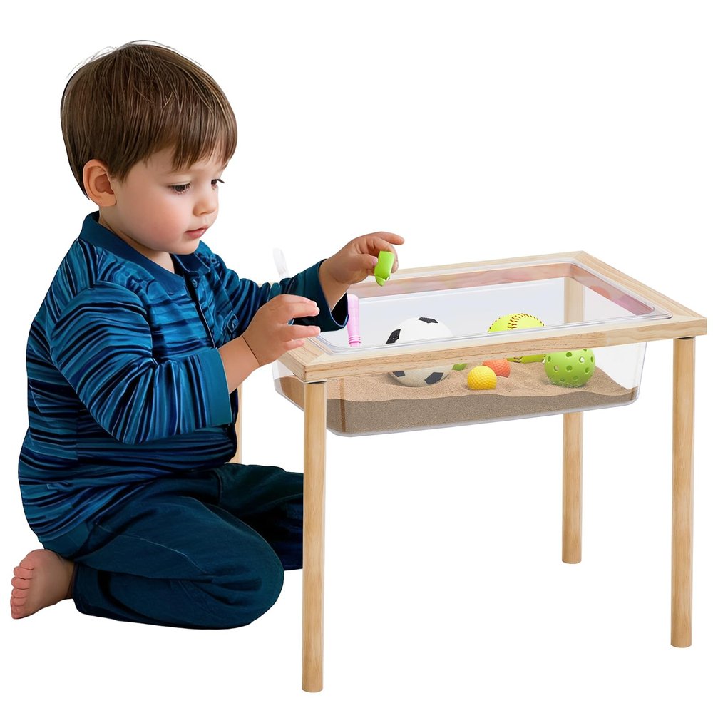 Uiifan Sensory Table Wood Sand Table Water Table Interactive Kids Activity Art Gift for Kids Toddlers Classroom Preschool Play Daycare Learn Water Sand (15.8 x 12 x 15.8 Inches)for 2-4 Years