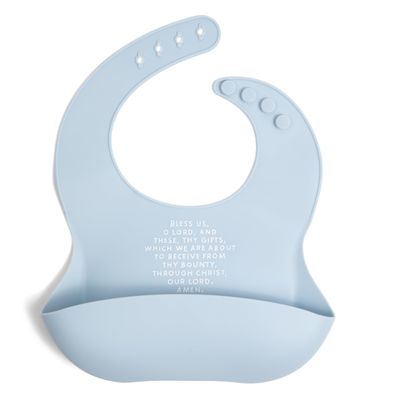 Be A Heart Adjustable Waterproof Bib, Silicone Feeding Bib, Catholic Meal Prayer (Powder Blue)