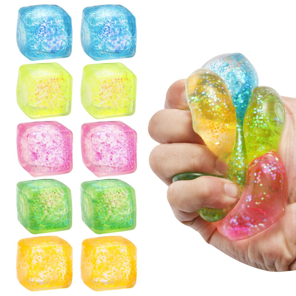 10 Pack Stress Cube Squishy Stress Balls for Adults Kids, Sensory Fidget Toys for Anxiety Stress Relief, Stretchy and Slow Rising Sparkling Malt Sugar Squeeze Toy for Boys Girls Party Favors