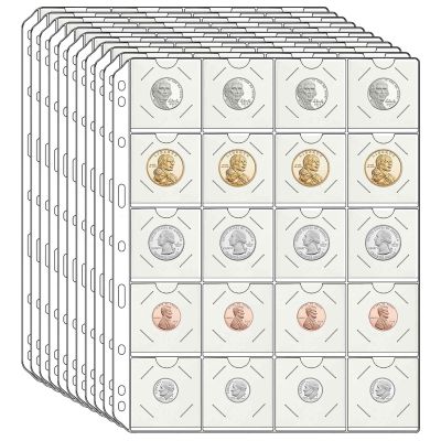 11 Sheets Coin Pocket Pages for 2" x 2" Cardboard Coin Flips, Standard 9-Hole for Coins Coin Binder Collection Supplies Pages(220 Pockets)