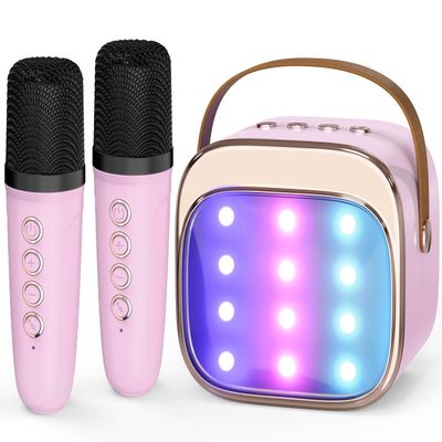 FLUESTON Mini Karaoke Machine for Kids Adults, Portable Bluetooth Speaker with 2 Wireless Microphones, Toys for Girls Ages 3, 4, 5, 6, 7, 8, 9,10,11+ Years Old, Birthday Easter Basket Stuffer for Kids
