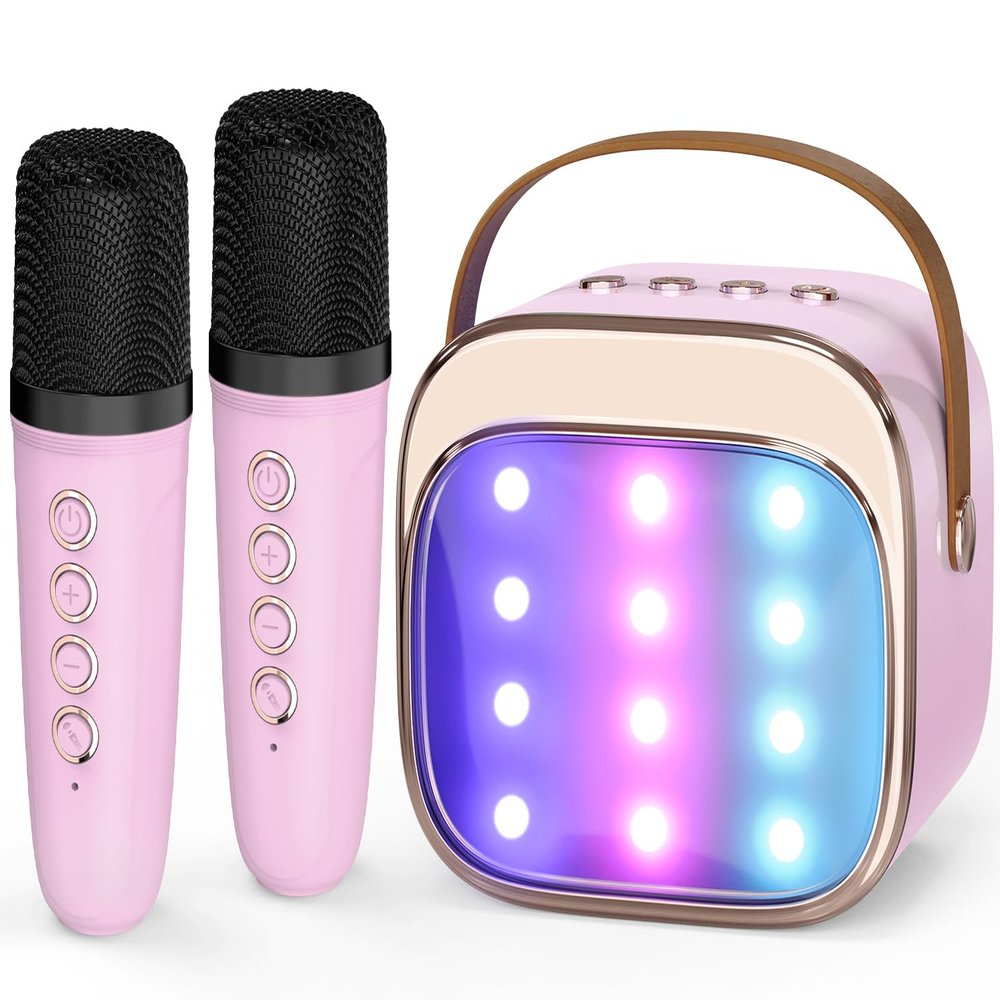 FLUESTON Mini Karaoke Machine for Kids Adults, Portable Bluetooth Speaker with 2 Wireless Microphones, Toys for Girls Ages 3, 4, 5, 6, 7, 8, 9,10,11+ Years Old, Birthday Easter Basket Stuffer for Kids