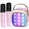 FLUESTON Mini Karaoke Machine for Kids Adults, Portable Bluetooth Speaker with 2 Wireless Microphones, Toys for Girls Ages 3, 4, 5, 6, 7, 8, 9,10,11+ Years Old, Birthday Easter Basket Stuffer for Kids view 1