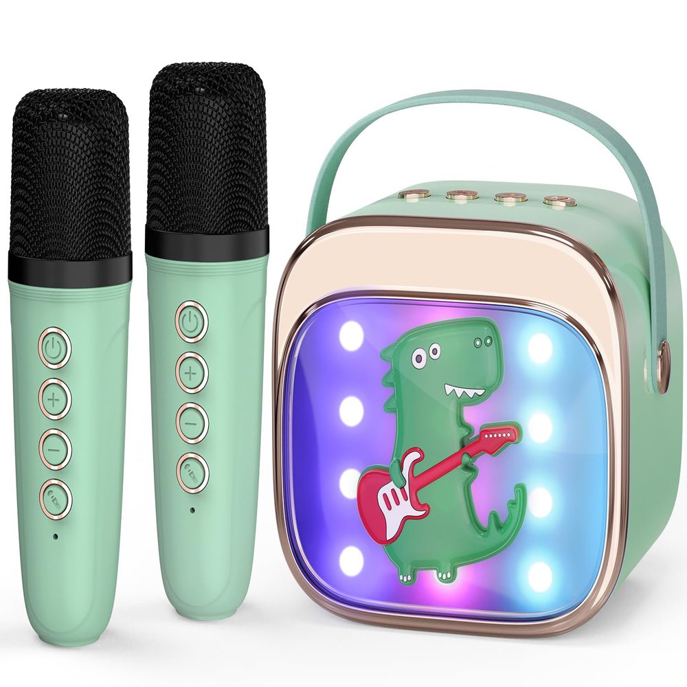 FLUESTON Mini Karaoke Machine for Kids Adults, Portable Bluetooth Speaker with 2 Wireless Microphones, Birthday Kids Gifts Toys for Girls Ages 3, 4, 5, 6, 7, 8, 9,10,11,12+ Years Old
