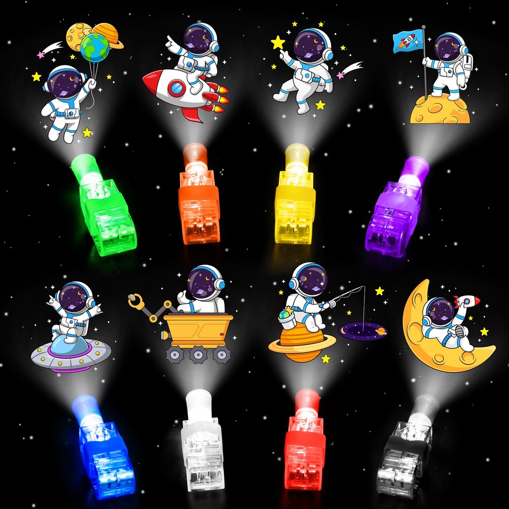 32 Pcs Finger Lights Space Theme Party Favors Decorations, Glow in the Dark Light Up Party Supplies Astronaut Toys Gift Bulk for Kids 3 4 5 8 Boys Girls Birthday Goodie Bag Stuffers Classroom Prizes