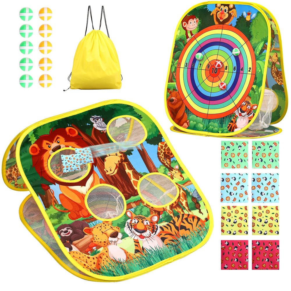 Bean Bag Toss Game for Kids/Double-Sided Foldable Cornhole Board/Backyard Beach Yard Outdoor Toys for Kid Ages 4-8/5-Second Setup/Party Supplies for Kids
