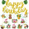 27pcs Luau Birthday Party Decorations, Gold Happy Birthday Balloons Banner with Leaves 12pcs Hawaiian Hanging Swirls for Aloha Hawaiian Luau party Decorations Tropical Party Decorations view 1
