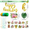27pcs Luau Birthday Party Decorations, Gold Happy Birthday Balloons Banner with Leaves 12pcs Hawaiian Hanging Swirls for Aloha Hawaiian Luau party Decorations Tropical Party Decorations view 4