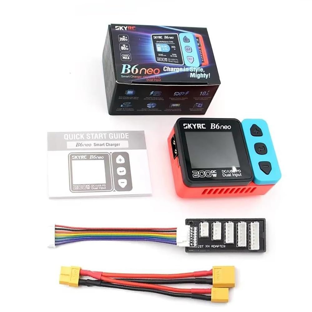B6neo Smart Balance Charger DC-200W PD-80W PD3.0 Interface Electricity Detection for SKYRC Chargers for RC Racing Drones Airplane Model (B6neo with XT60 XT30)