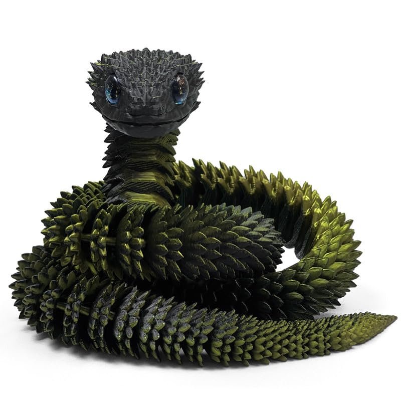 3D Printed Snake - 21 Inch Movable Articulated Snake, Perfect 3D Printed Animals for Educational Toys! Must-Have Toys for Kids and Collectors, Home Office Executive Desk Decor (Black Gold)