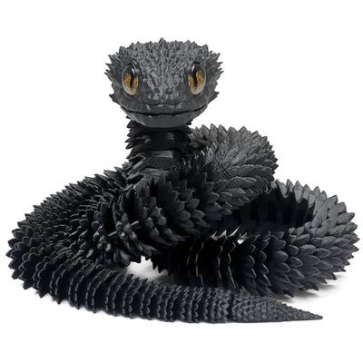 3D Printed Snake - 21 Inch Movable Articulated Snake, Perfect 3D Printed Animals for Educational Toys! Must-Have Toys for Kids and Collectors, Home Office Executive Desk Decor (Black)