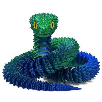 3D Printed Snake - 21 Inch Movable Articulated Snake, Perfect 3D Printed Animals for Educational Toys! Must-Have Toys for Kids and Collectors, Home Office Executive Desk Decor (Blue Green)