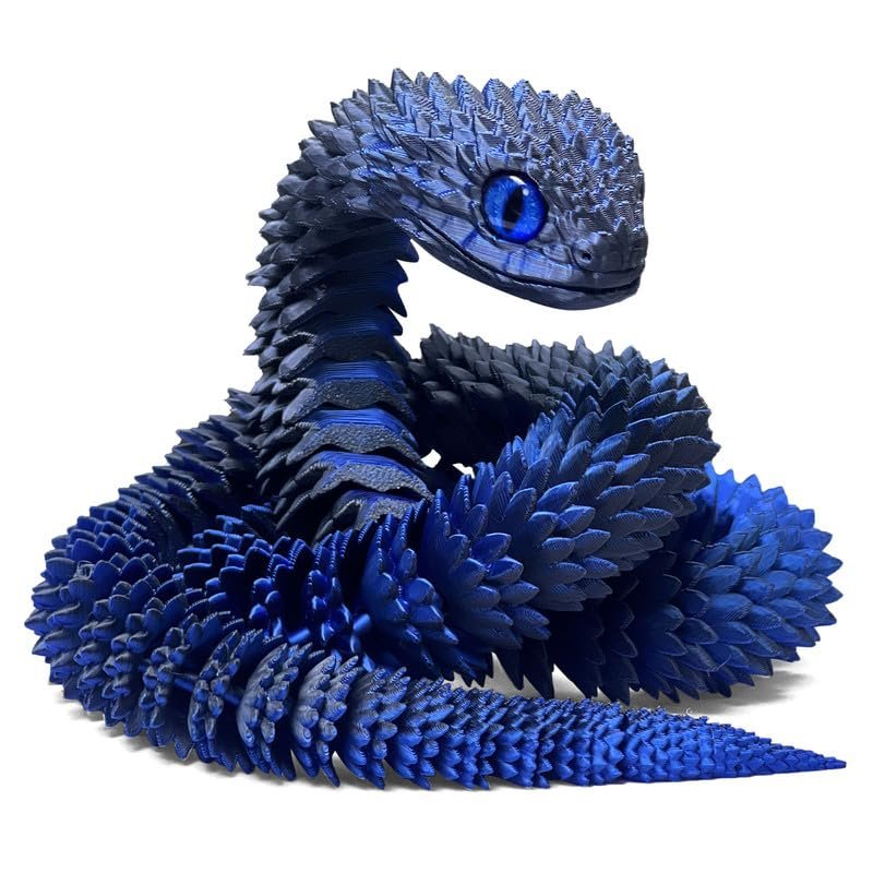 3D Printed Snake - 21 Inch Movable Articulated Snake, Perfect 3D Printed Animals for Educational Toys! Must-Have Toys for Kids and Collectors, Home Office Executive Desk Decor (Black Blue)