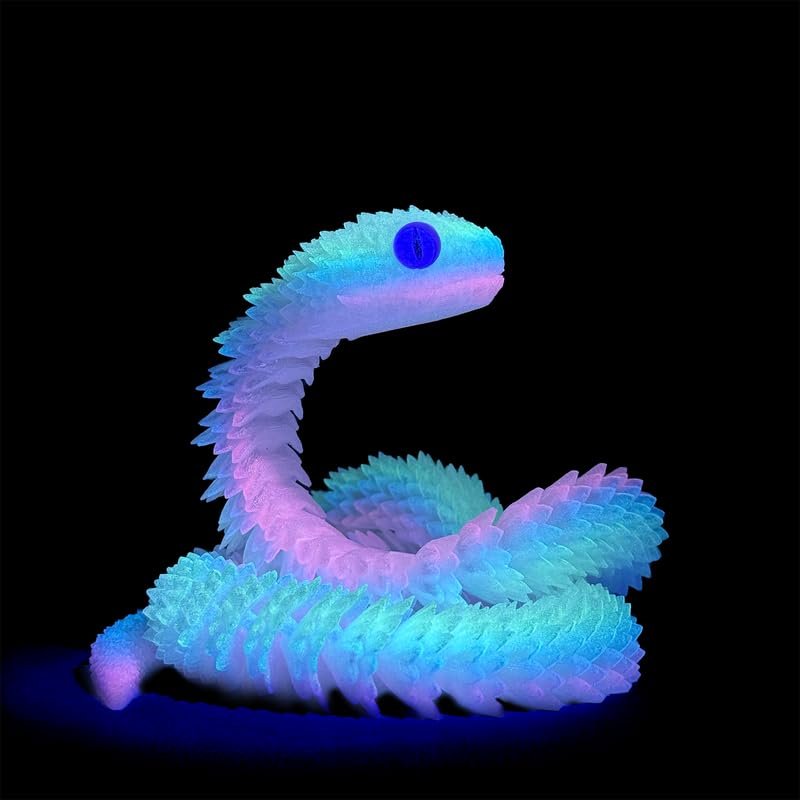 3D Printed Snake - 21 Inch Movable Articulated Snake, Perfect 3D Printed Animals for Educational Toys! Must-Have Toys for Kids and Collectors, Home Office Executive Desk Decor (Noctilucent Rainbow)