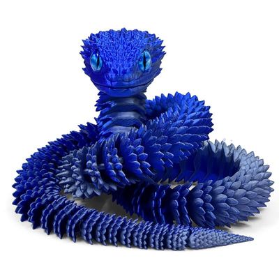 3D Printed Snake - 21 Inch Movable Articulated Snake, Perfect 3D Printed Animals for Educational Toys! Must-Have Toys for Kids and Collectors, Home Office Executive Desk Decor (Blue Silvery)