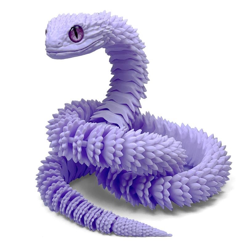 3D Printed Snake - 21 Inch Movable Articulated Snake, Perfect 3D Printed Animals for Educational Toys! Must-Have Toys for Kids and Collectors, Home Office Executive Desk Decor (Purple)