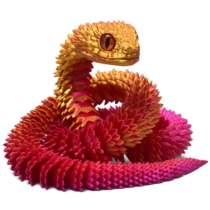 3D Printed Snake - 21 Inch Movable Articulated Snake, Perfect 3D Printed Animals for Educational Toys! Must-Have Toys for Kids and Collectors, Home Office Executive Desk Decor (Red Gold)
