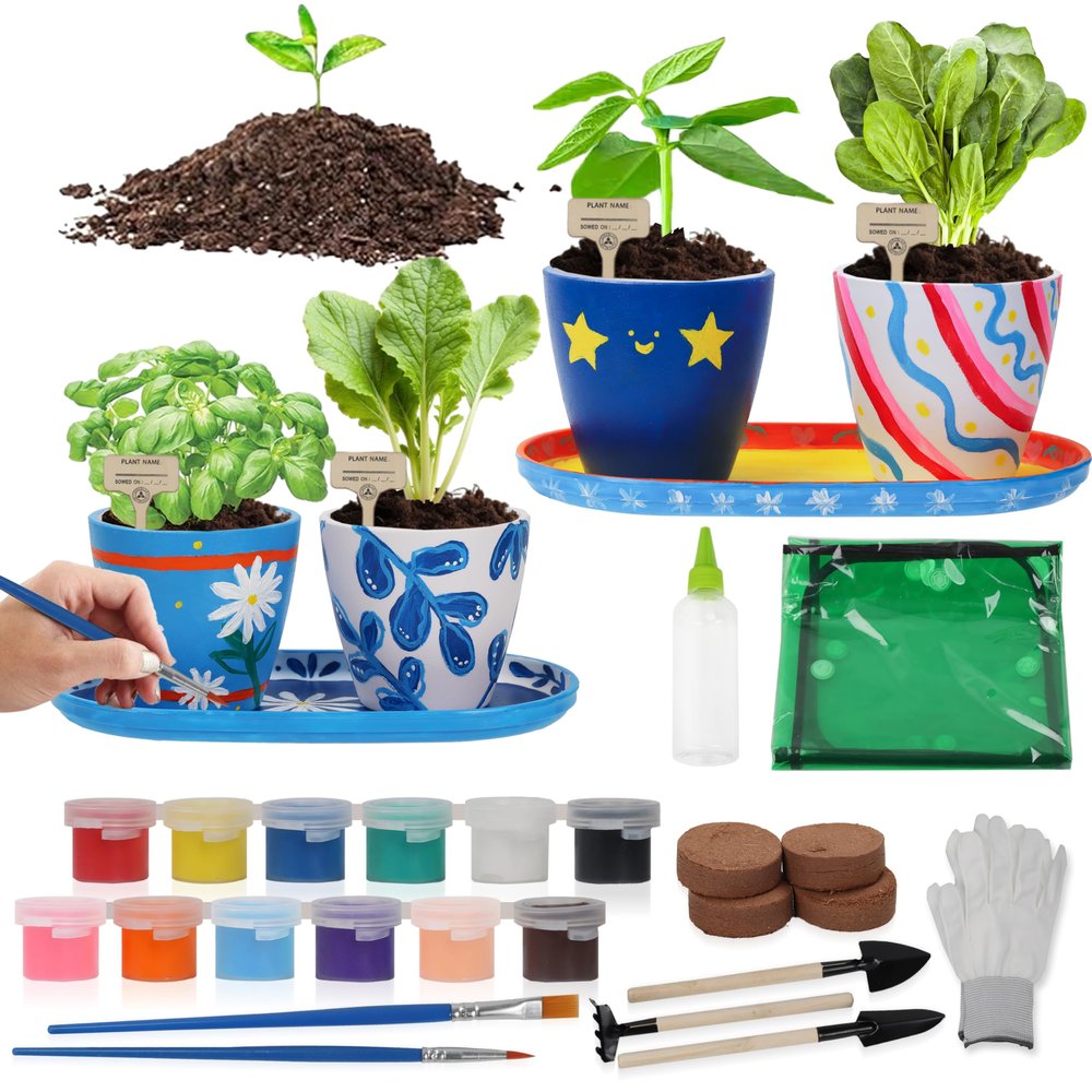 Jouetondream Paint & Plant Flower Gardening Kit with 4 Pots - Kids Gardening Set Ages 8-12, Spring Arts & Crafts Activities Kits, Educational Birthday/Easter Gifts for Boys & Girls Ages 5 6 7 9 10 11