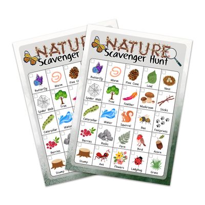 Nature Scavenger Hunt Cards Set Of 25 Pcs, Camping Scavenger Hunt Game, Outdoor Scavenger Hunts, Outdoor Holiday Party Game Find And Seek Camping Activity, Holiday Party Games For Family Friend, A02