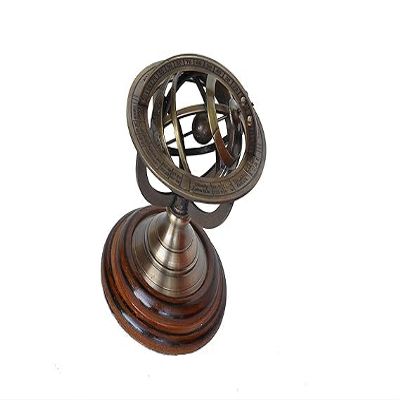 brass Collectible Engraved Brass Armillary Nautical Sphere Vintage World Globe, 5 Inch, Brown