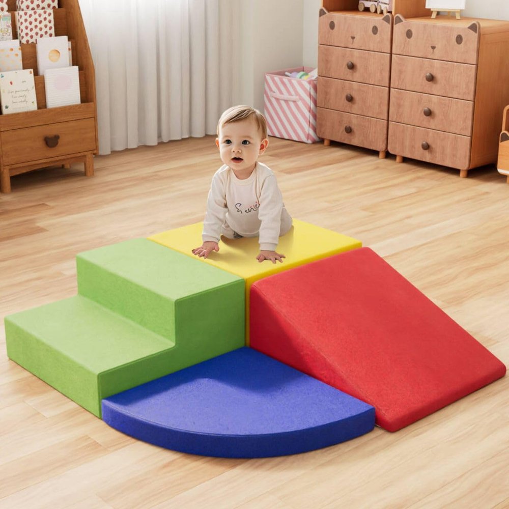 IdeaKey 4 Piece Foam Climbing Blocks for Toddlers, Baby Soft Foam Blocks for Climbing and Sliding, Indoor Modular Crawling & Sliding Play Set for Toddlers 1-3 Years Old