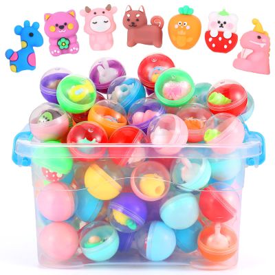 50 Pcs Gumball Capsules with Storage Box Clear-Colored Mini Round Capsule Contained Toys for Vending Machine Kindergarten Gift Classroom Prize Easter Basket Stuffer 1.3 Inches for Kids Over 3 Years