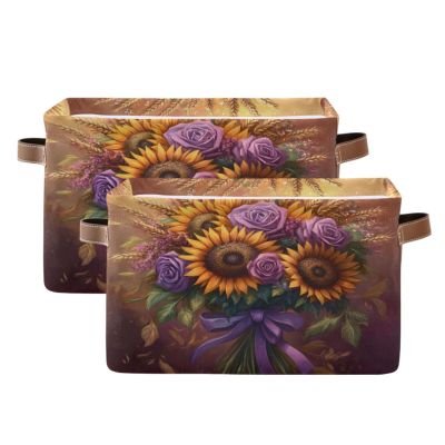 STAYTOP Beautiful Sunflowers Large Storage Basket Collapsible Storage Bins Waterproof Laundry Basket with Handle,Used for Home Closets, Offices, Bedrooms 2PCS