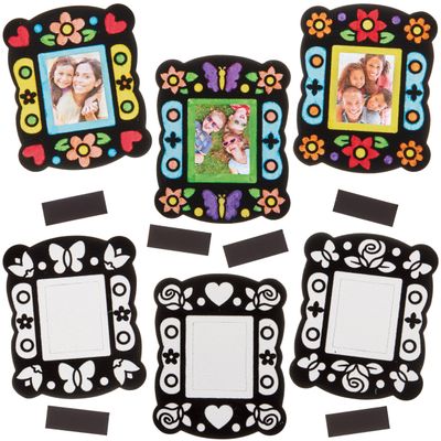 Baker Ross FN401 Colour-in Fuzzy Art Photo Frame Magnets - Pack of 12, Velvet Art Colouring for Kids, Fridge Magnet Arts and Crafts