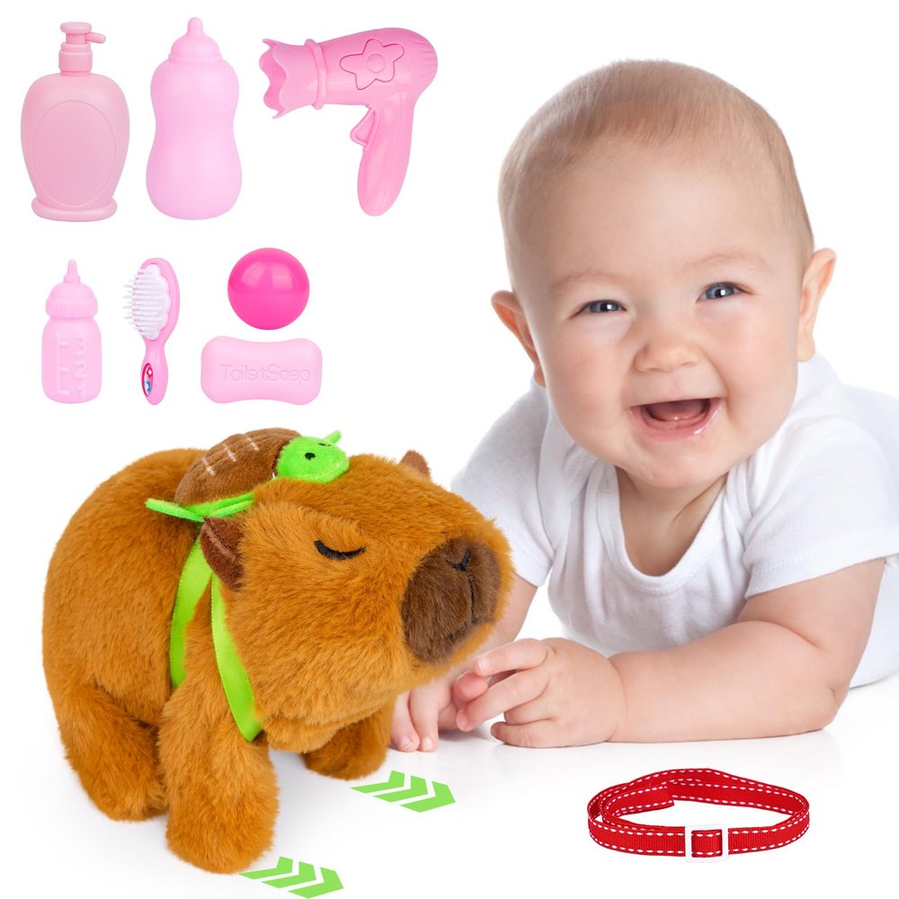 Capybara Plush - Walking Capybara Plush Toys, Electronic Interactive Stuffed Capybara with Turtle Backpack, Cute Capybara Stuffed Animals Gifts for Kids Boys Girls