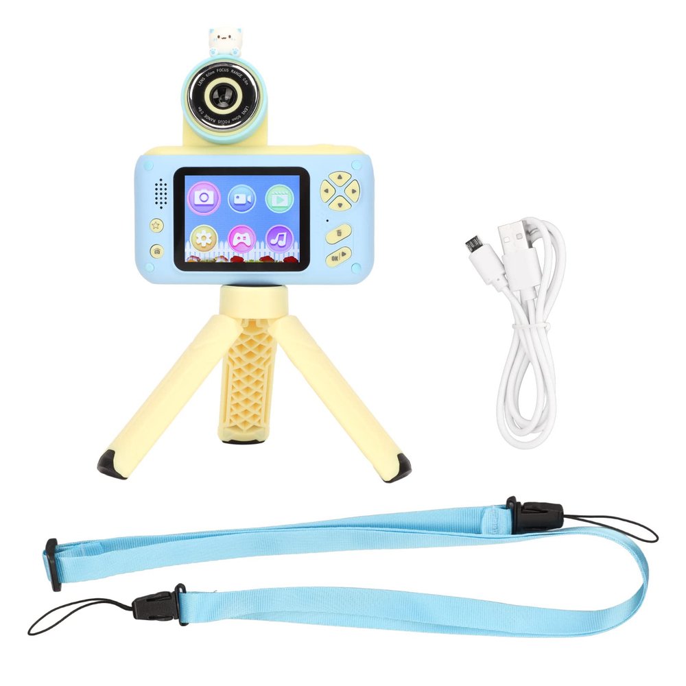 Ylwxzenith Kids Camera Multifunction 2.4in IPS HD Screen Photo Video Game MP3 Player Cute Design Children Digital Camera with Holder, Ideal Ages 3 to 9
