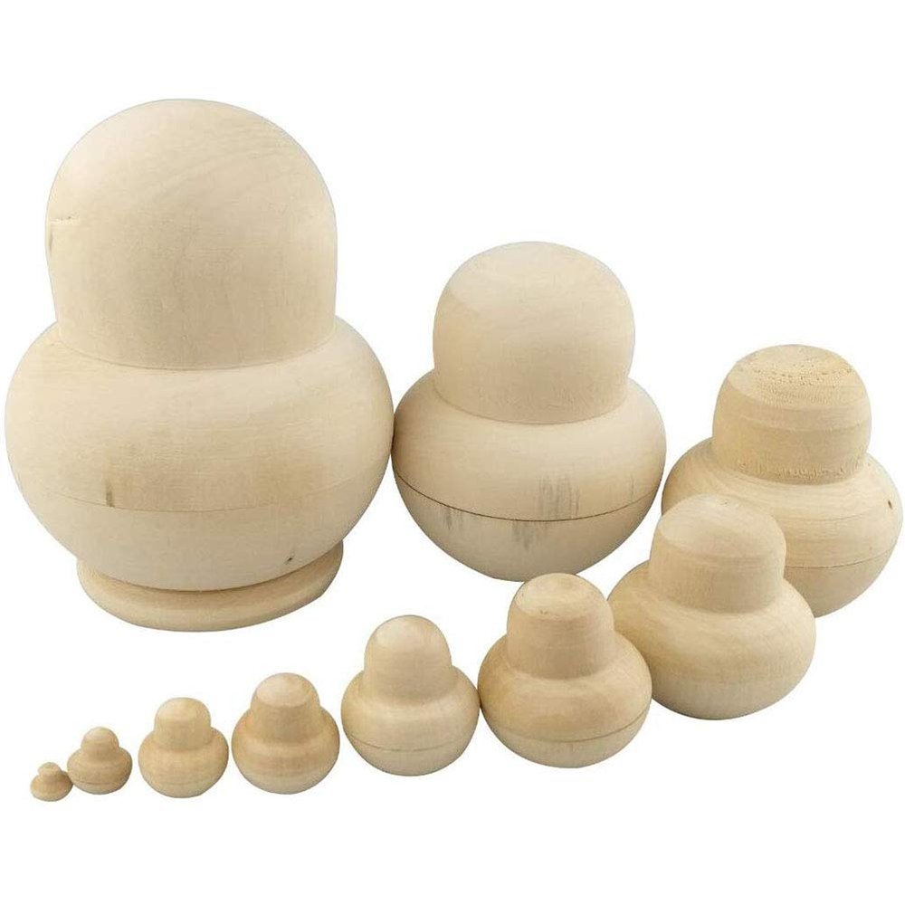shenruifa 10pcs Unpainted Russian Nesting Doll Wood Russian Dolls 10 Layers Doll Crafts Toys Home Decoration Gifts (As Shown)