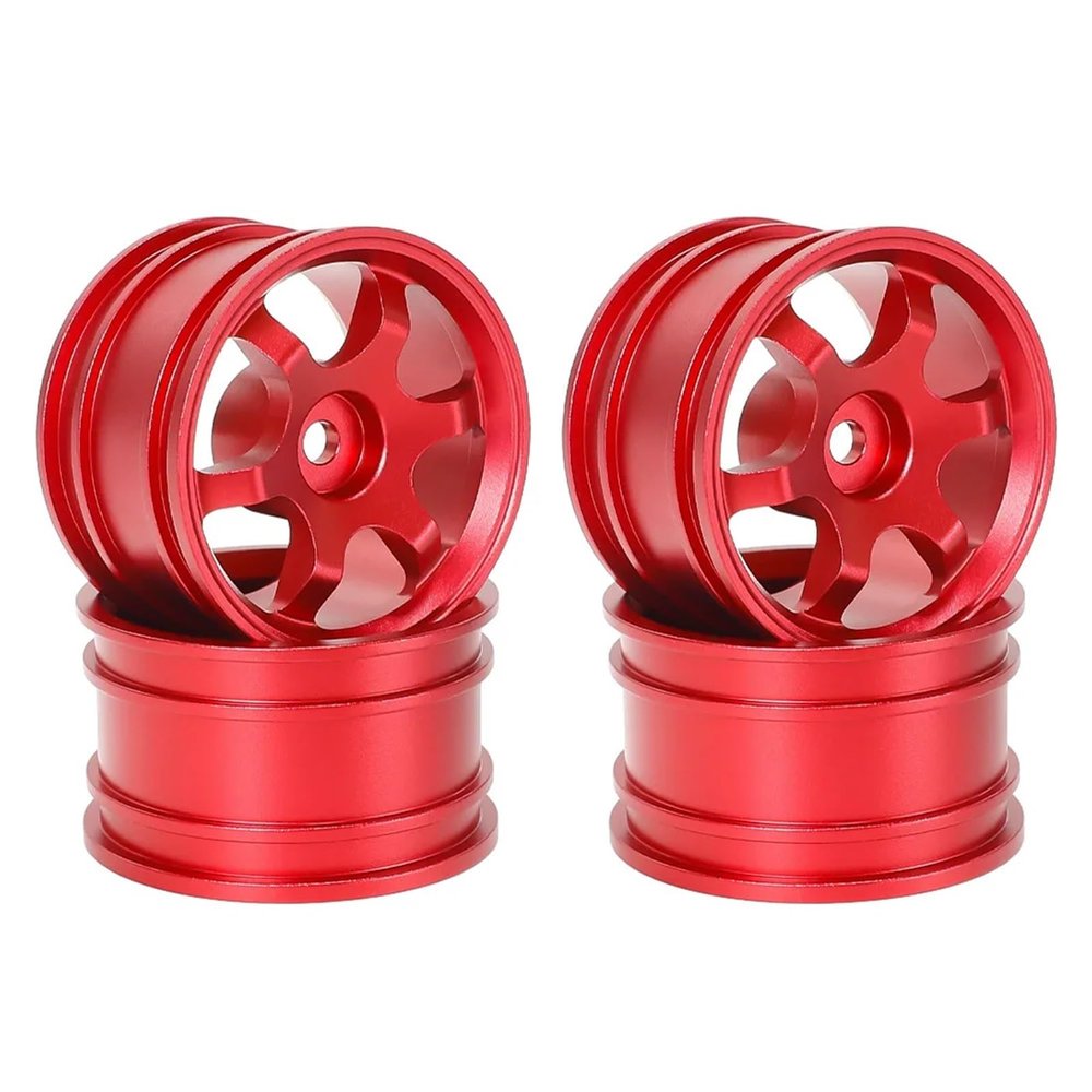 4pcs 42mm 1/10 RC On-Road Drift Racing Car Metal Wheel Rim Wheel Hubs for Tam-iya M03 M04 M05 M06 M07 MB-01 XM-01 Upgrade Parts(Red Type 02)