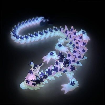 SGYYSG 3D Printed Cherry Blossom Crystal Dragon, 12 Inch Articulated & Magical Movable Dragon Model - Perfect for Display, Collection, and Unique Gift (Noctilucent Blue)