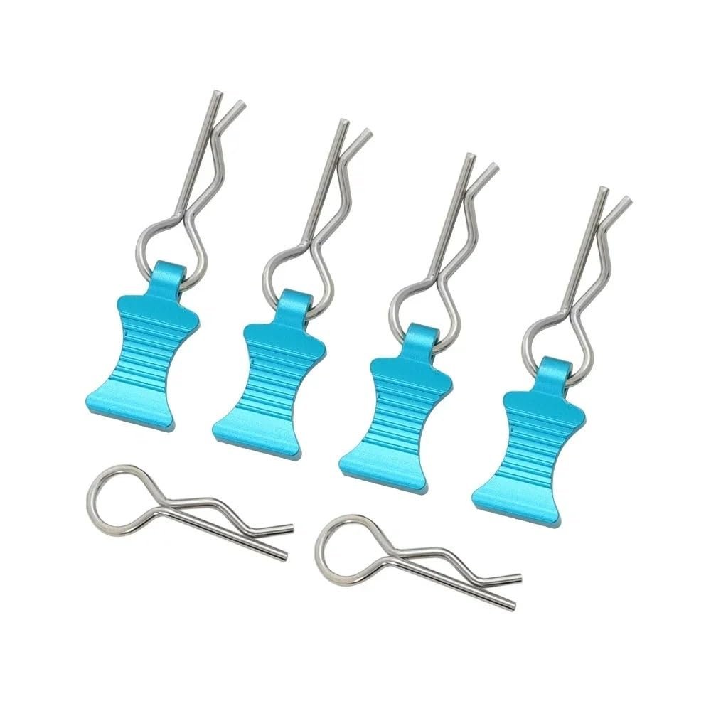 DUHWQ 4 Pcs Stainless Steel R Type Body Clips with Tab Suitable Compatible with 1/8 1/10 1/12 RC Crawler(Blue)