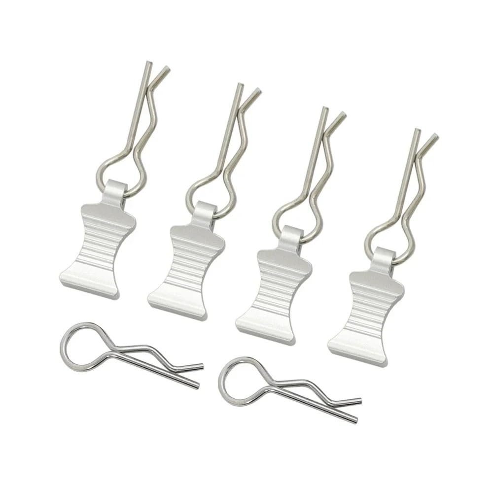 DUHWQ 4 Pcs Stainless Steel R Type Body Clips with Tab Suitable Compatible with 1/8 1/10 1/12 RC Crawler(Silver)